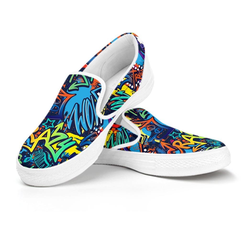 Graffiti Backdrop Print Men's Slip On Sneakers-grizzshop