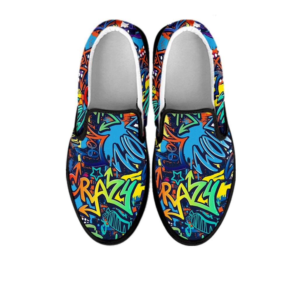 Graffiti Backdrop Print Men's Slip On Sneakers-grizzshop