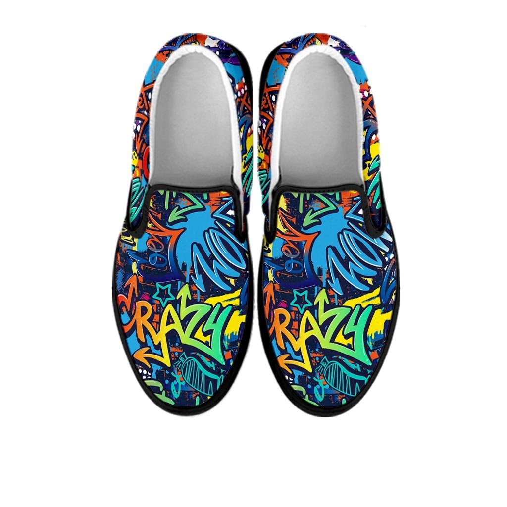 Graffiti Backdrop Print Men's Slip On Sneakers-grizzshop