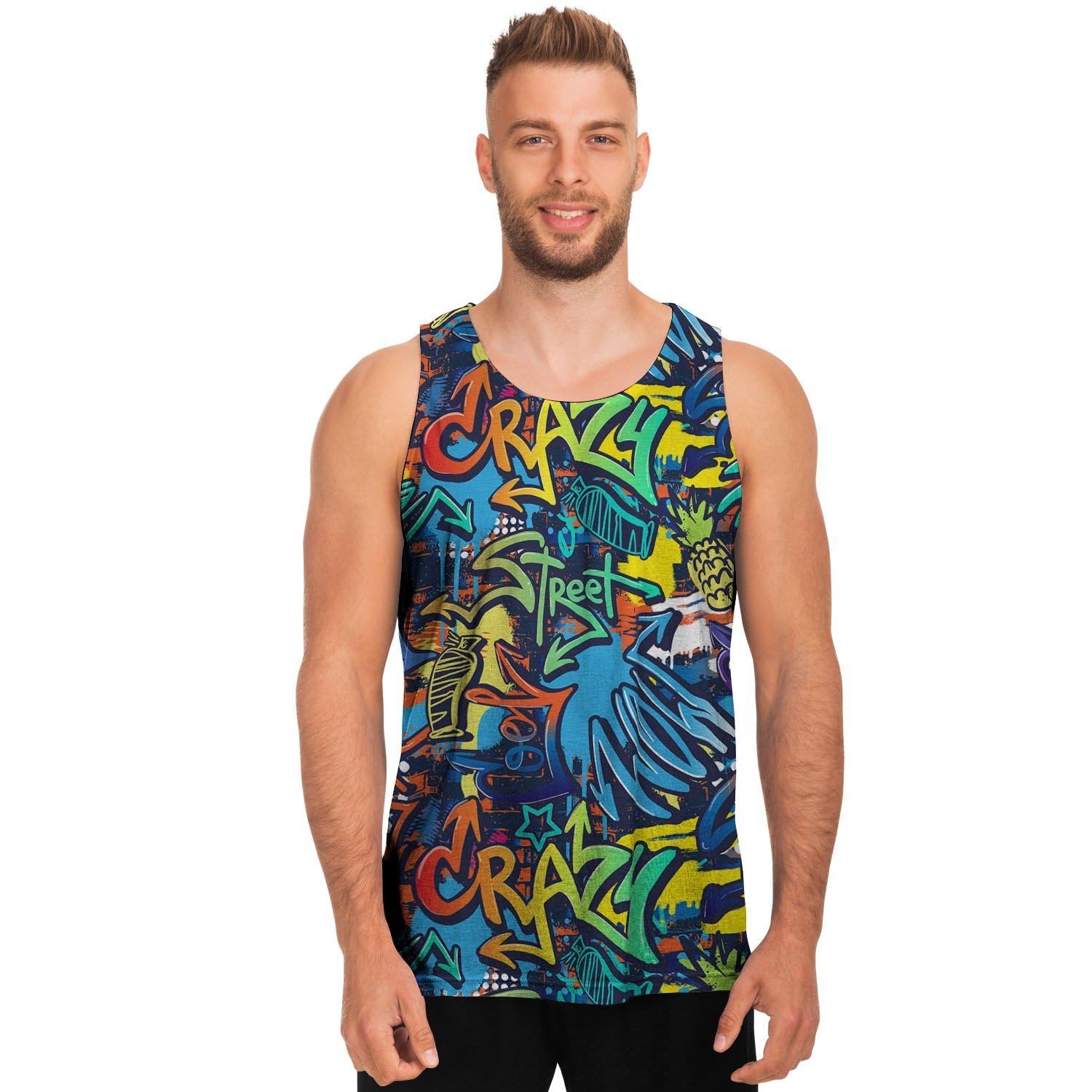 Graffiti Backdrop Print Men's Tank Tops-grizzshop