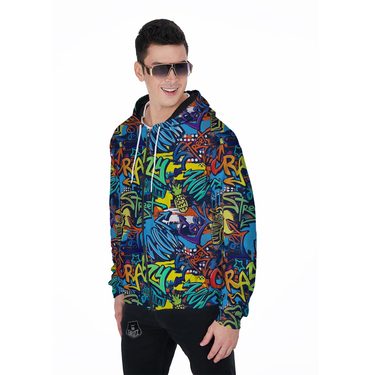 Graffiti Backdrop Print Men's Zip Up Hoodie-grizzshop