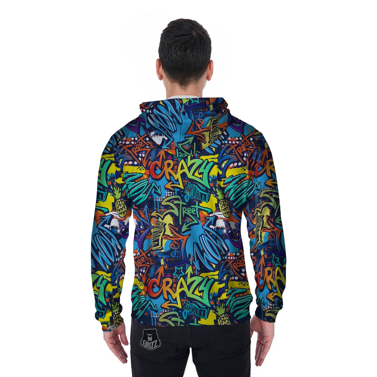 Graffiti Backdrop Print Men's Zip Up Hoodie-grizzshop