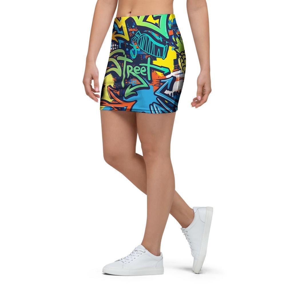 Graffiti Backdrop Print Mini Skirt-grizzshop