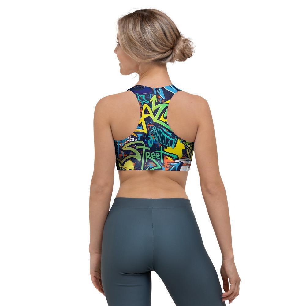 Graffiti Backdrop Print Sports Bra-grizzshop