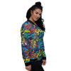 Graffiti Backdrop Print Women's Bomber Jacket-grizzshop