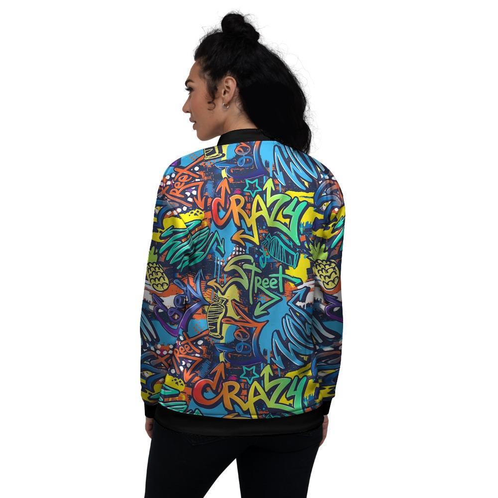 Graffiti Backdrop Print Women's Bomber Jacket-grizzshop