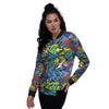 Graffiti Backdrop Print Women's Bomber Jacket-grizzshop