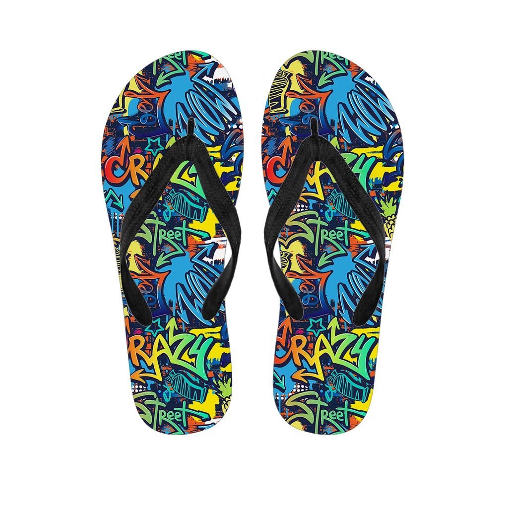 Graffiti Backdrop Print Women's Flip Flops-grizzshop