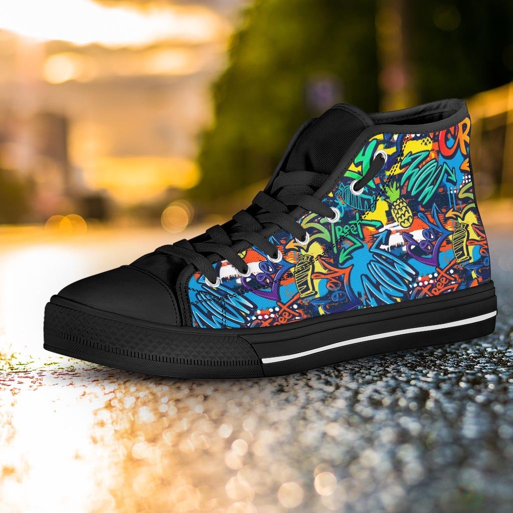 Graffiti Backdrop Print Women's High Top Shoes-grizzshop