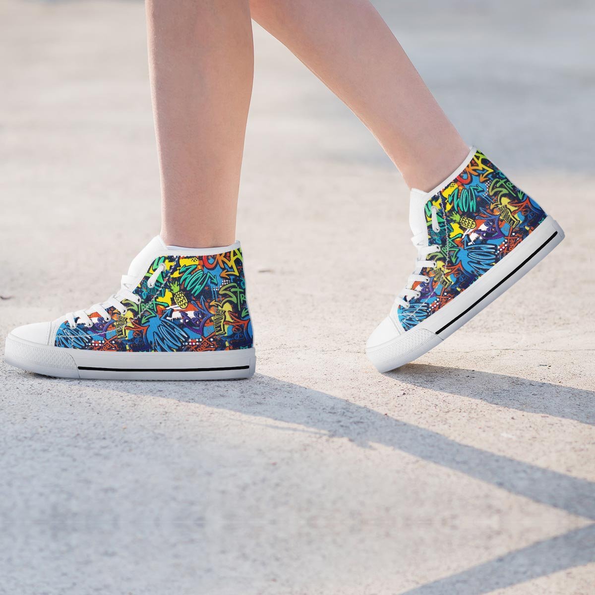 Graffiti Backdrop Print Women's High Top Shoes-grizzshop