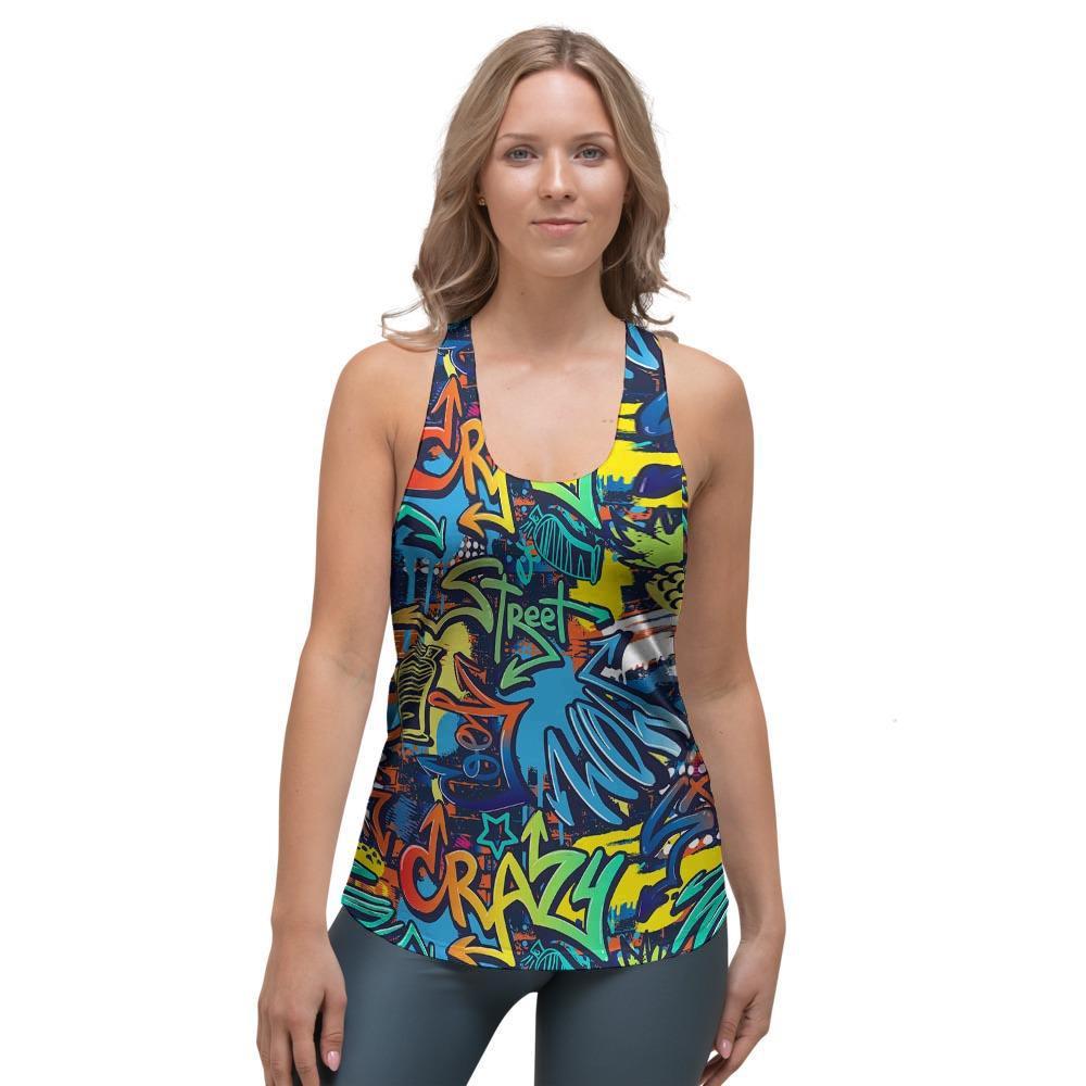 Graffiti Backdrop Print Women's Racerback Tank Top-grizzshop