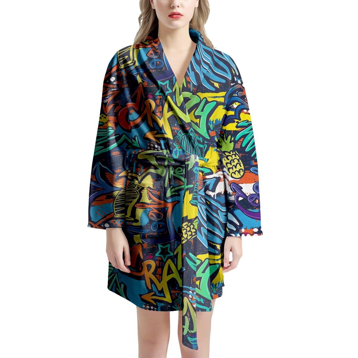 Graffiti Backdrop Print Women's Robe-grizzshop