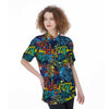 Graffiti Backdrop Print Women's Short Sleeve Shirts-grizzshop