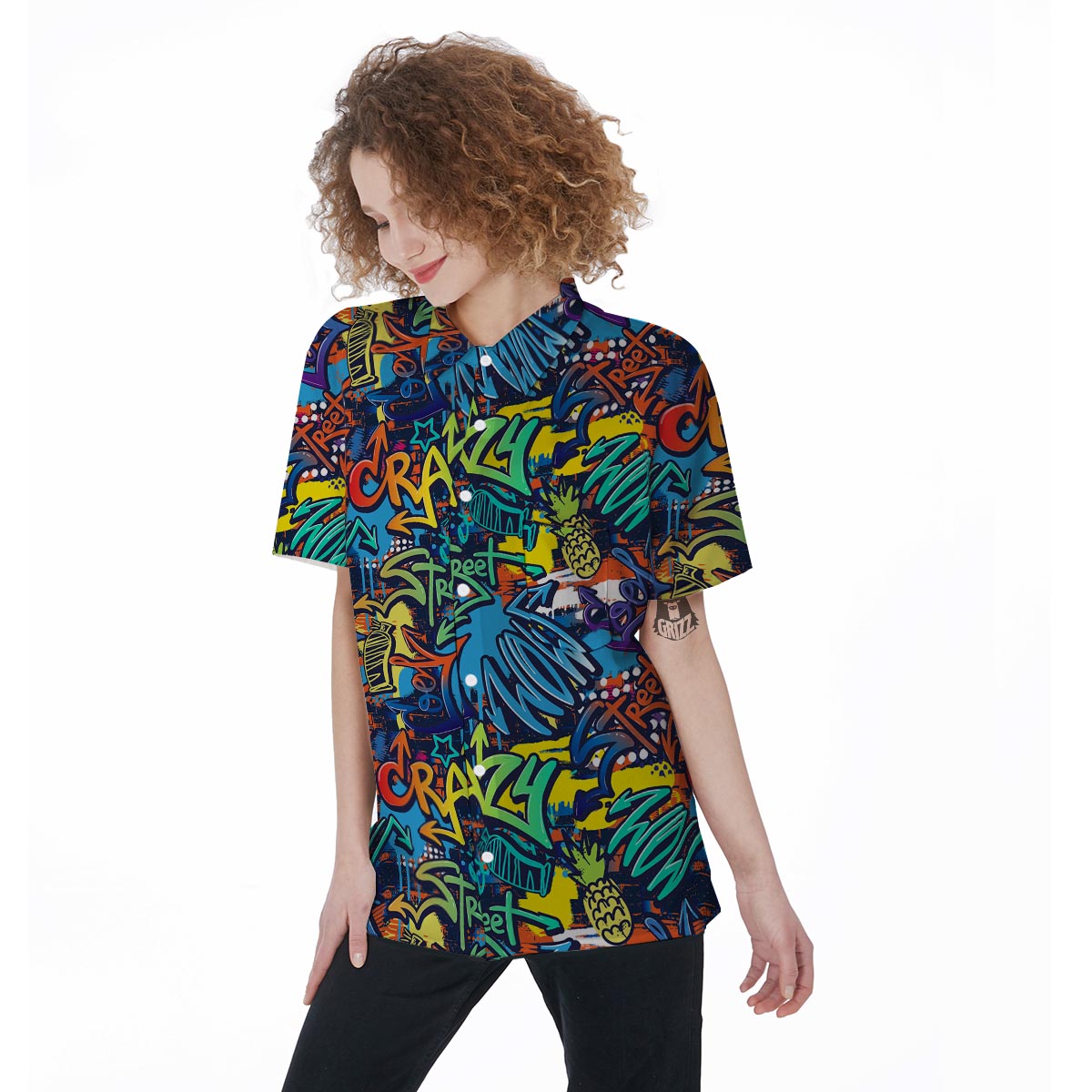 Graffiti Backdrop Print Women's Short Sleeve Shirts-grizzshop