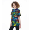 Graffiti Backdrop Print Women's Short Sleeve Shirts-grizzshop