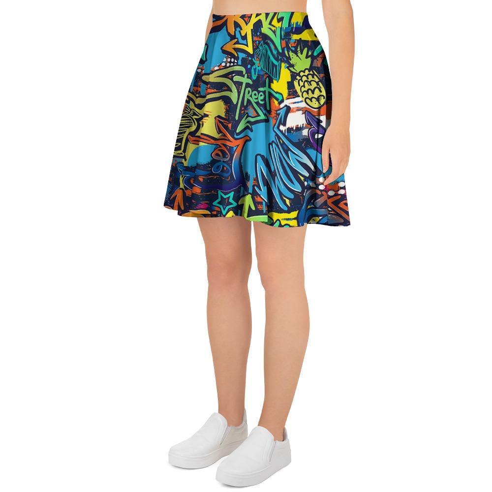 Graffiti Backdrop Print Women's Skirt-grizzshop