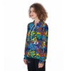 Graffiti Backdrop Print Women's Zip Up Hoodie-grizzshop