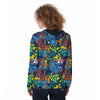 Graffiti Backdrop Print Women's Zip Up Hoodie-grizzshop