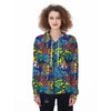 Graffiti Backdrop Print Women's Zip Up Hoodie-grizzshop