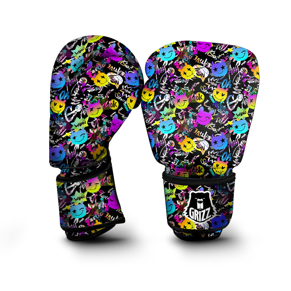 Graffiti Colorful Emoji Faces Print Pattern Boxing Gloves-grizzshop