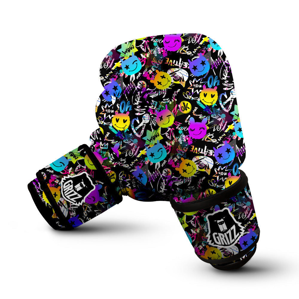 Graffiti Colorful Emoji Faces Print Pattern Boxing Gloves-grizzshop