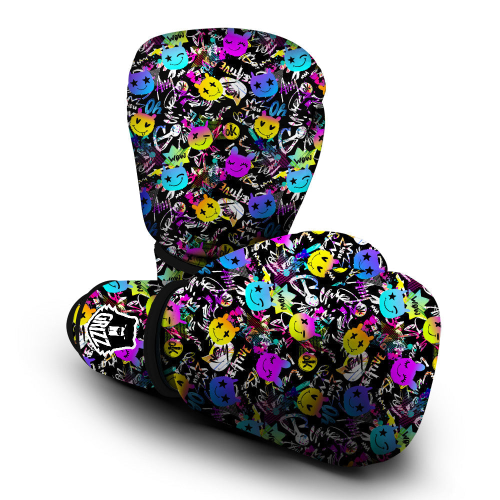 Graffiti Colorful Emoji Faces Print Pattern Boxing Gloves-grizzshop