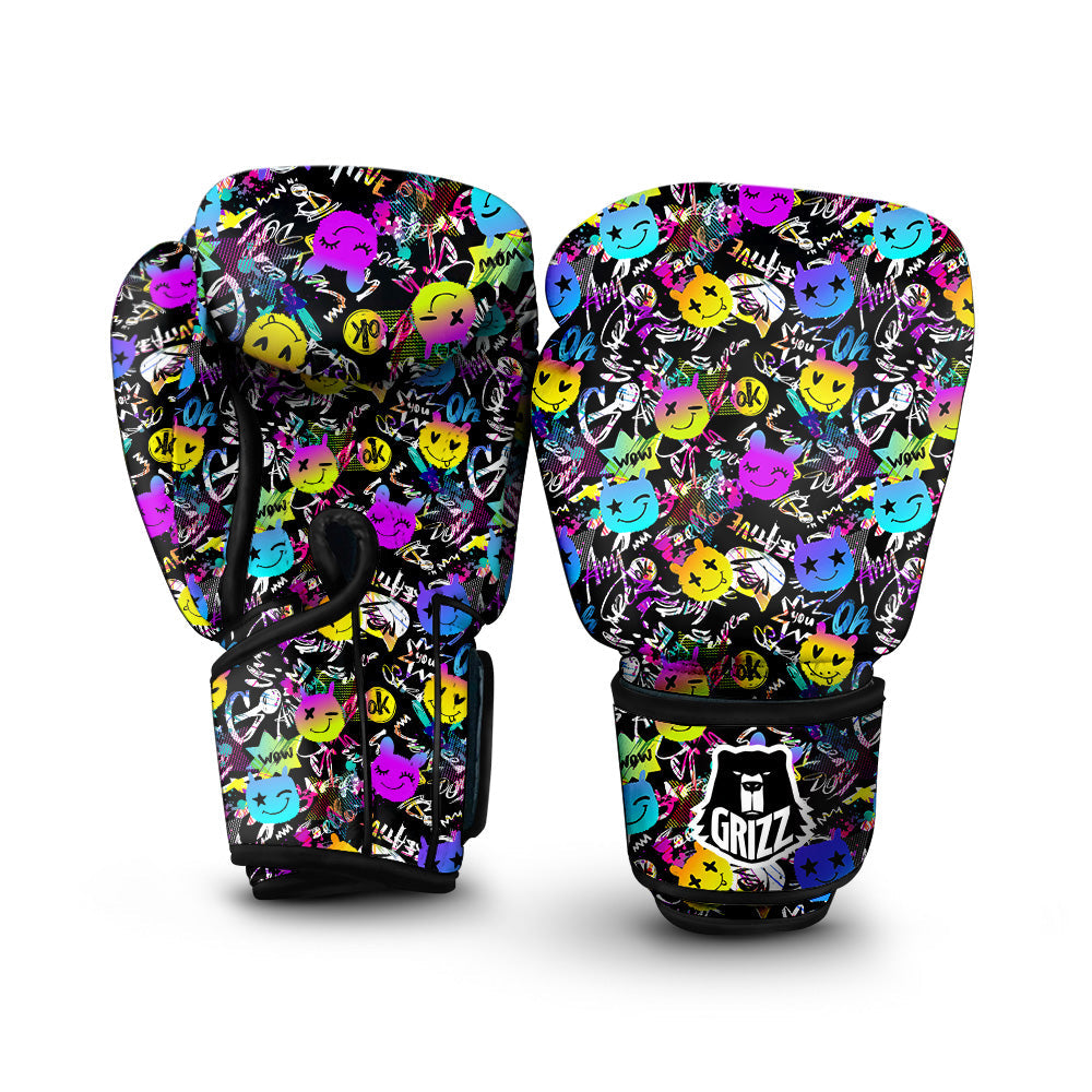 Graffiti Colorful Emoji Faces Print Pattern Boxing Gloves-grizzshop