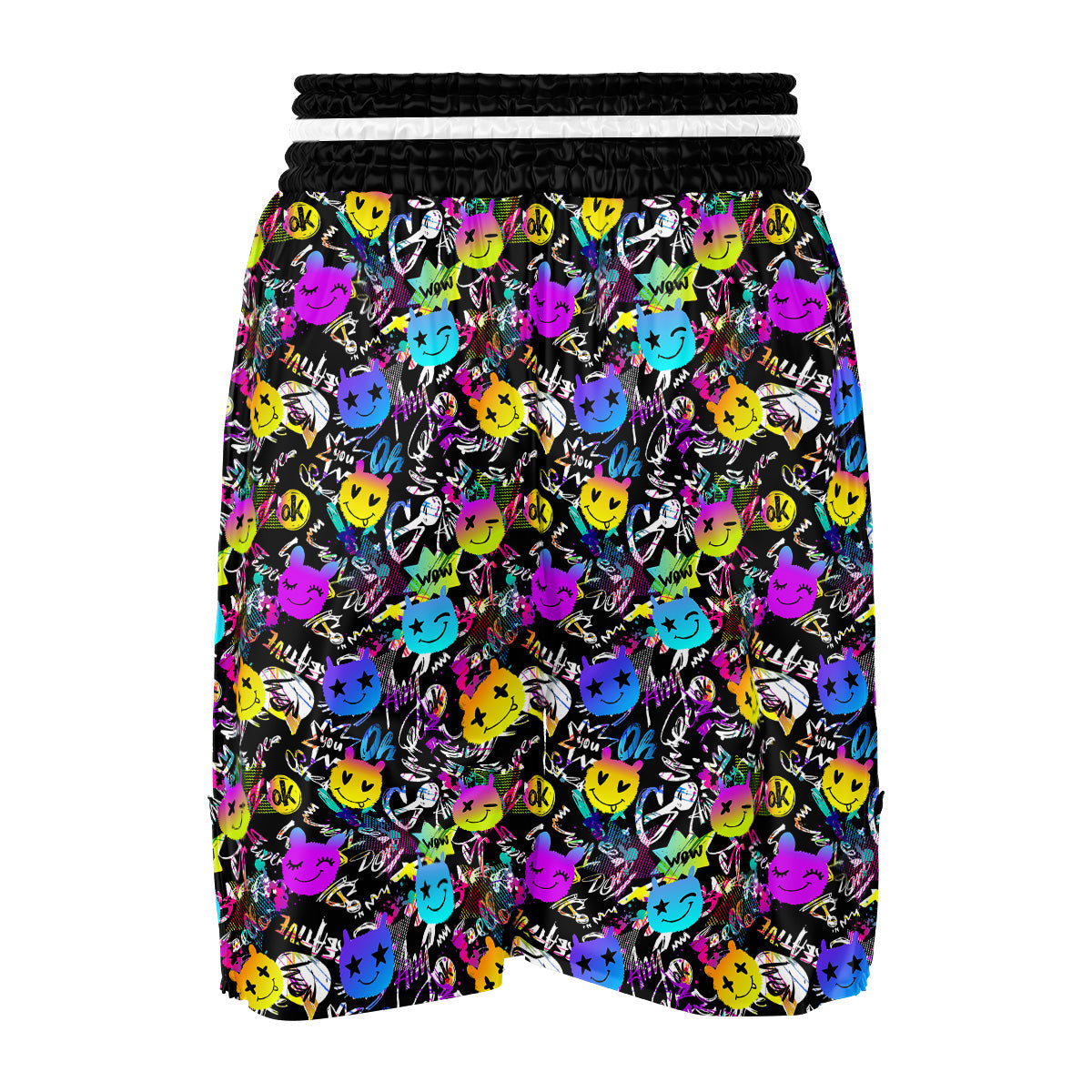 Graffiti Colorful Emoji Faces Print Pattern Boxing Shorts-grizzshop