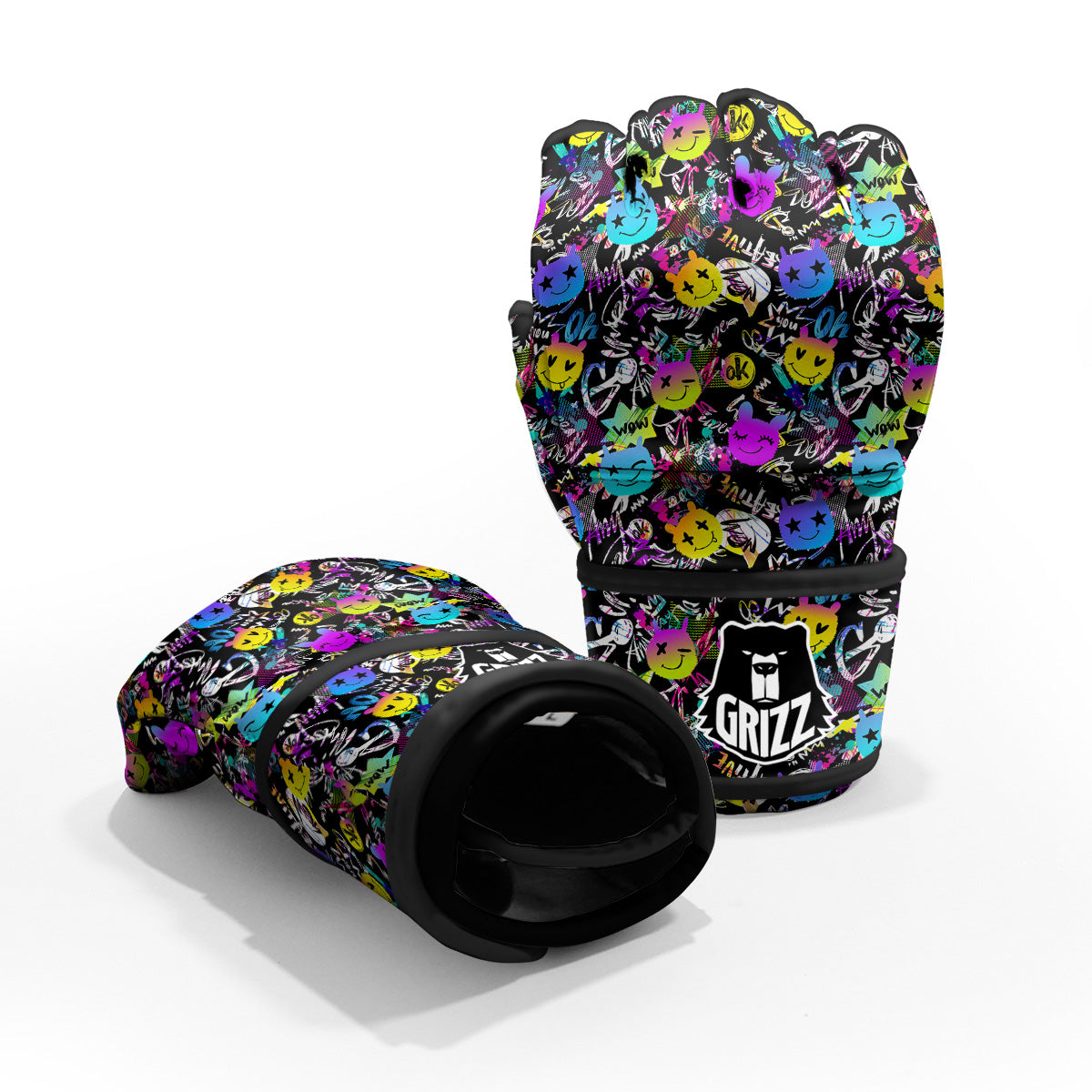 Graffiti Colorful Emoji Faces Print Pattern MMA Gloves-grizzshop
