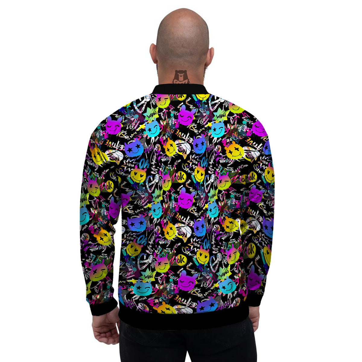Graffiti Colorful Emoji Faces Print Pattern Men's Bomber Jacket-grizzshop