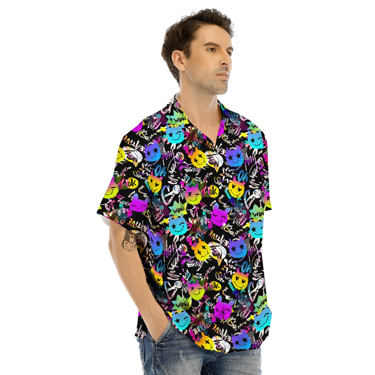 Graffiti Colorful Emoji Faces Print Pattern Men's Hawaiian Shirt-grizzshop