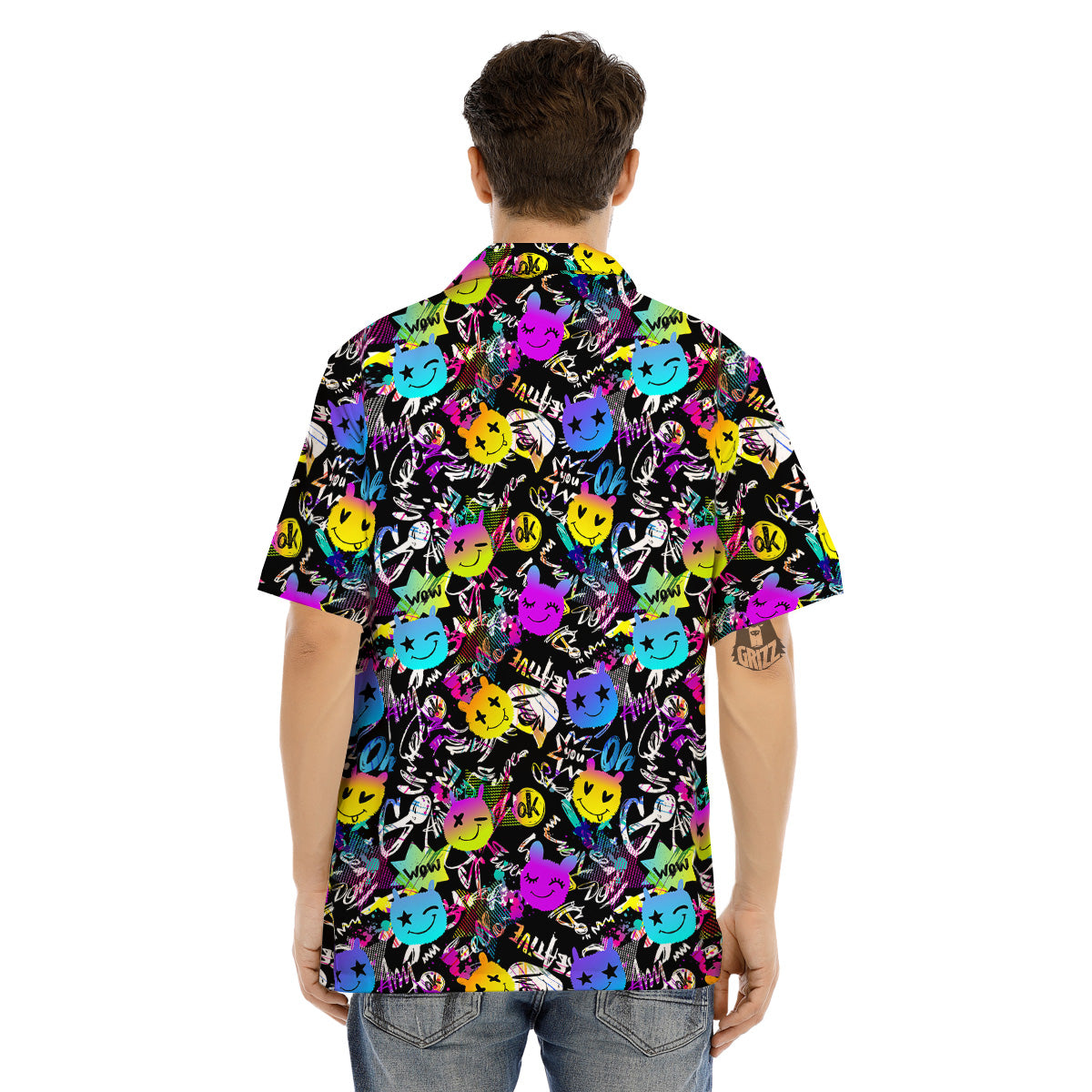 Graffiti Colorful Emoji Faces Print Pattern Men's Hawaiian Shirt-grizzshop