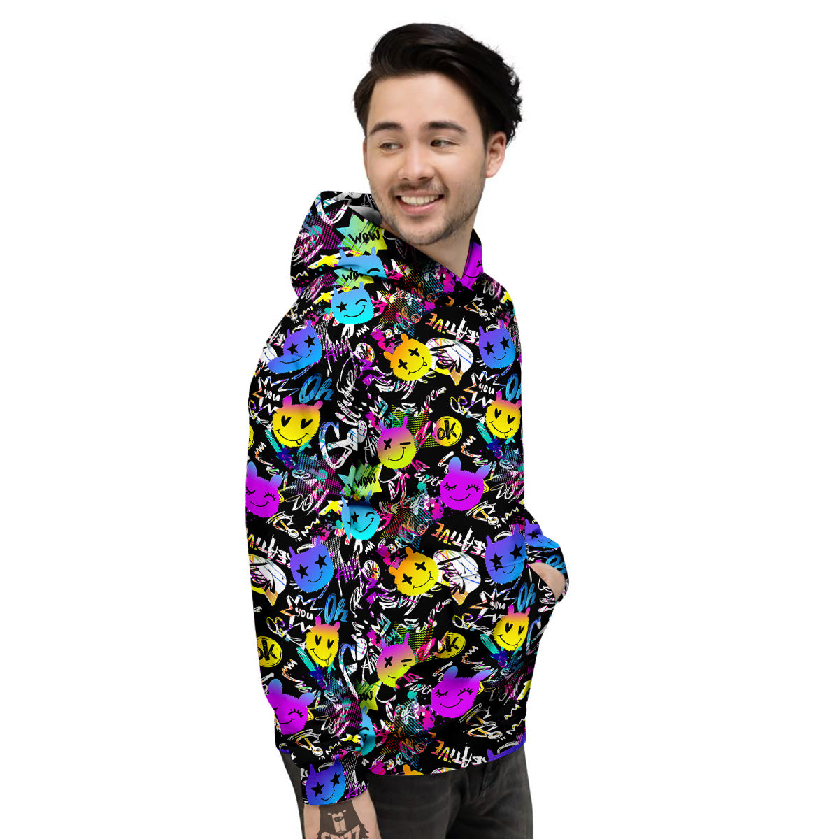 Graffiti Colorful Emoji Faces Print Pattern Men's Hoodie-grizzshop