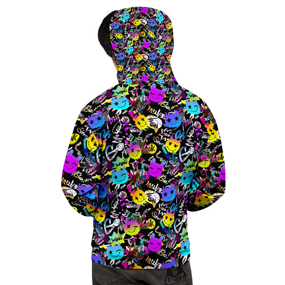 Graffiti Colorful Emoji Faces Print Pattern Men's Hoodie-grizzshop