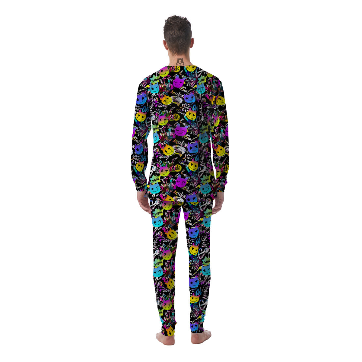 Graffiti Colorful Emoji Faces Print Pattern Men's Pajamas-grizzshop