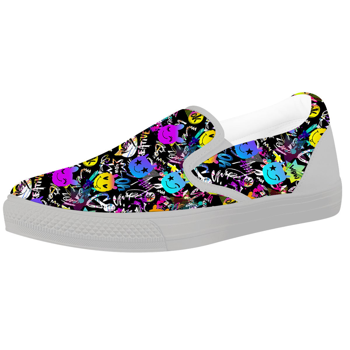 Graffiti Colorful Emoji Faces Print Pattern White Slip On Shoes-grizzshop