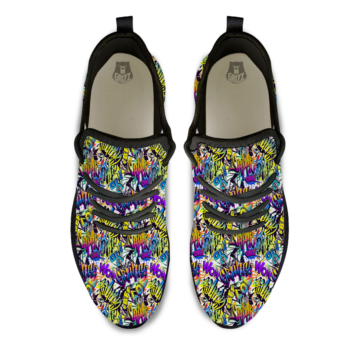 Graffiti Colorful Print Pattern Black Athletic Shoes-grizzshop