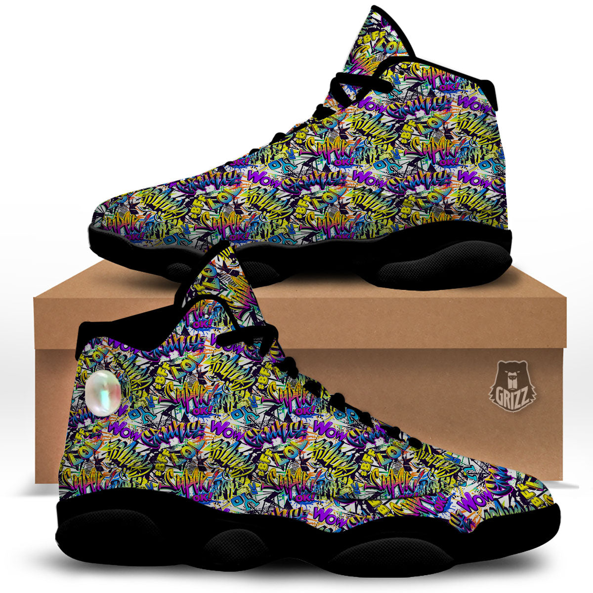 Graffiti Colorful Print Pattern Black Basketball Shoes-grizzshop