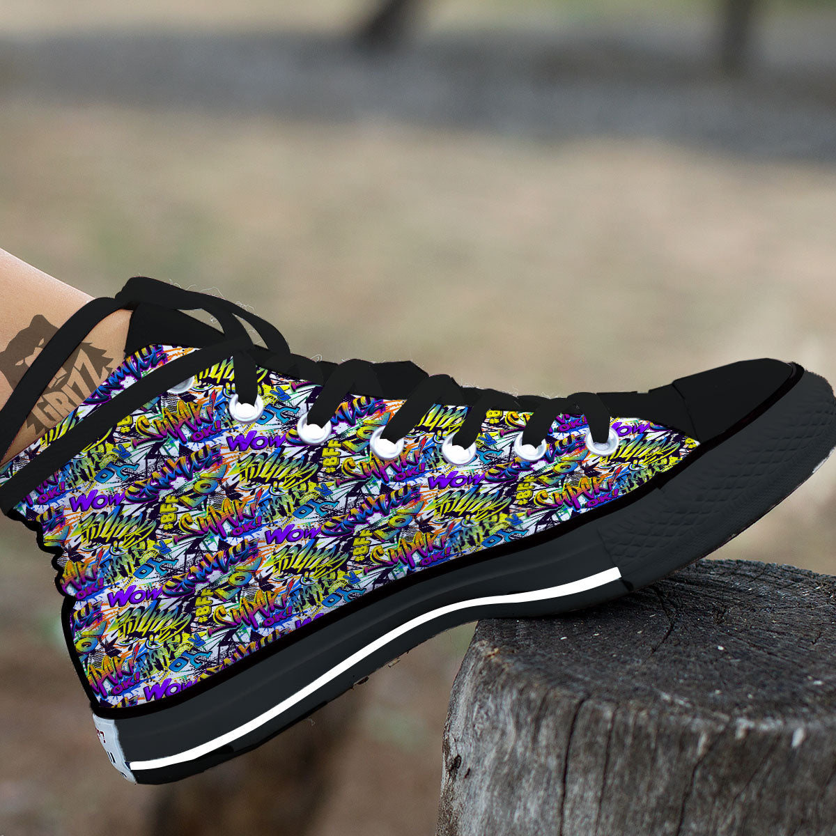 Graffiti Colorful Print Pattern Black High Top Shoes-grizzshop