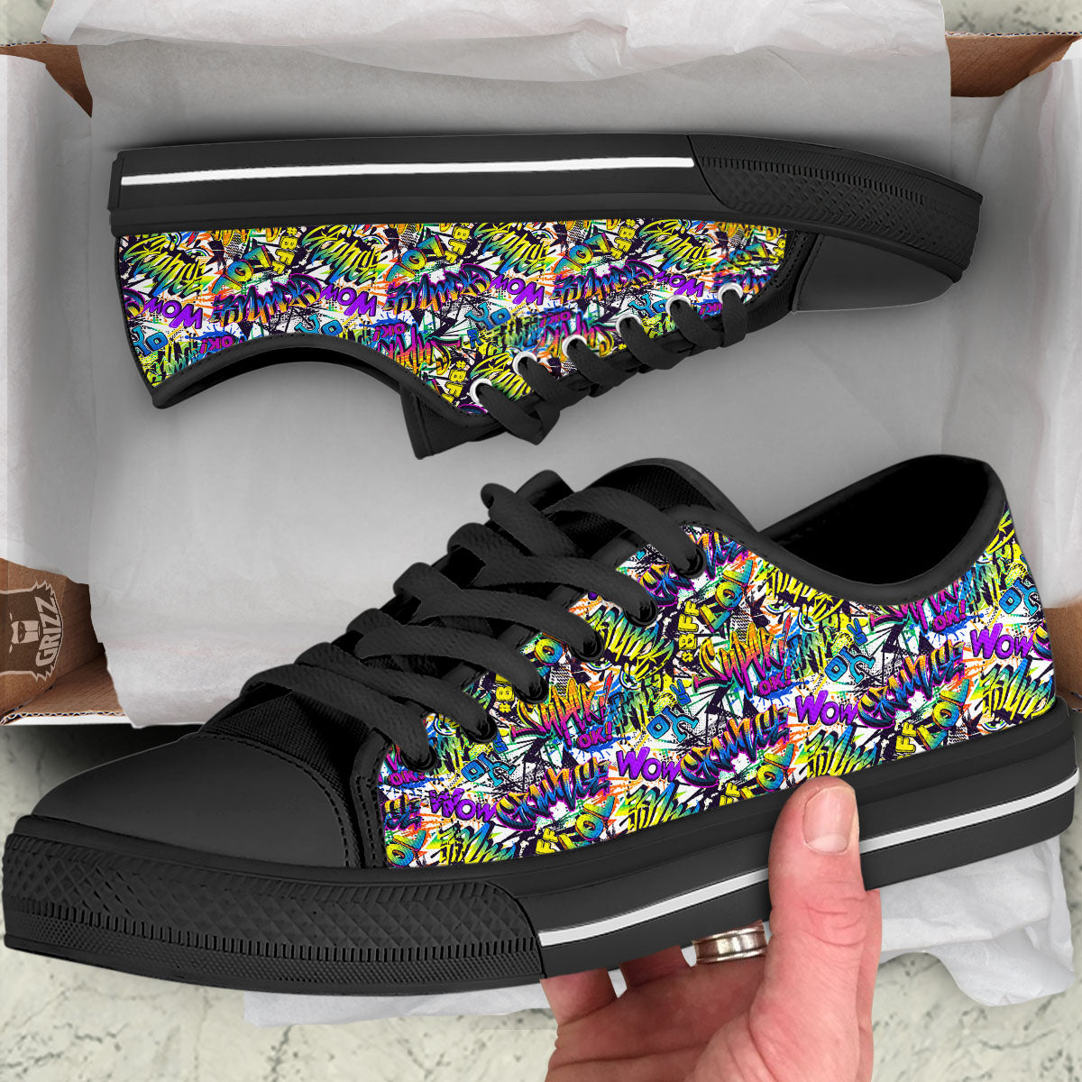 Graffiti Colorful Print Pattern Black Low Top Shoes-grizzshop