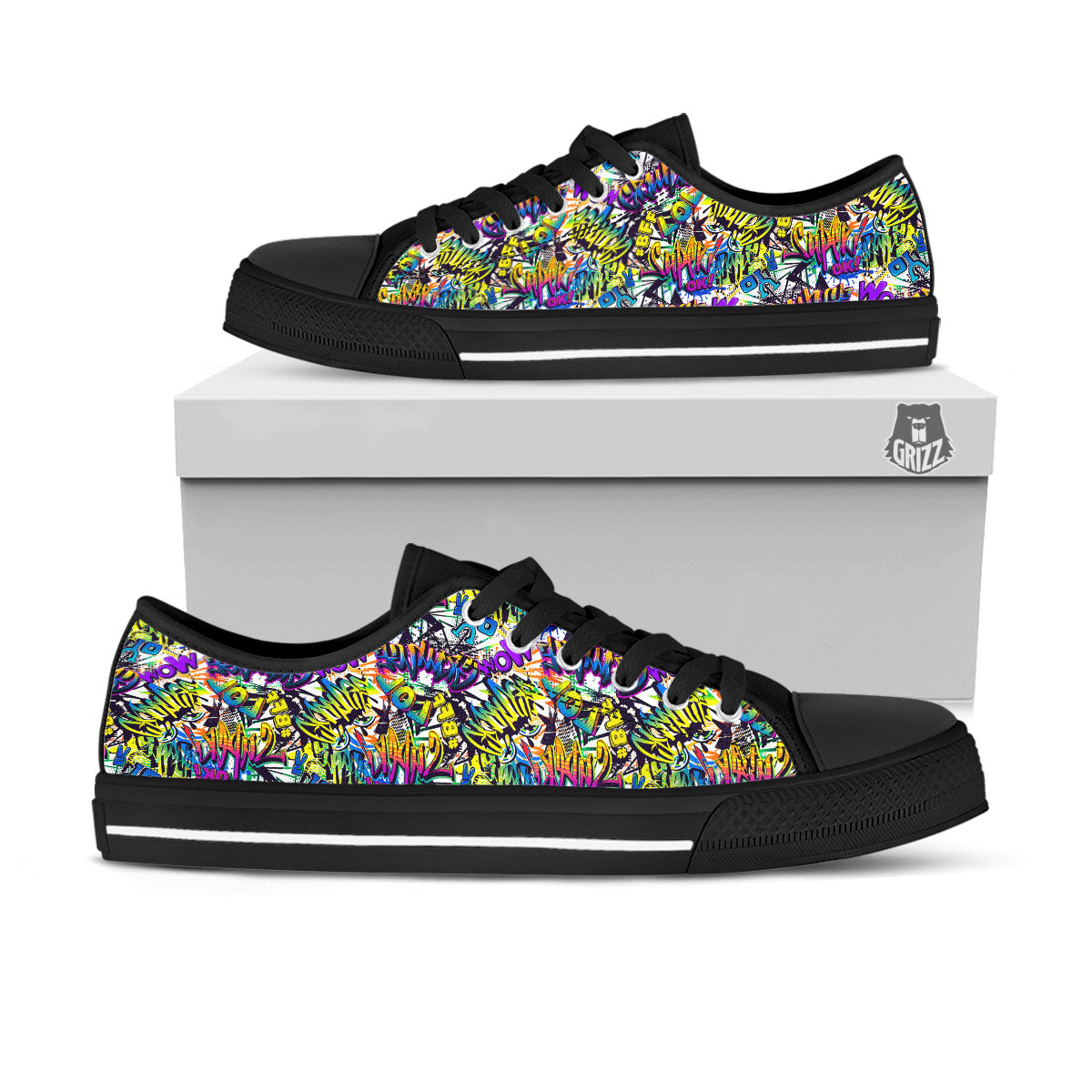 Graffiti Colorful Print Pattern Black Low Top Shoes-grizzshop