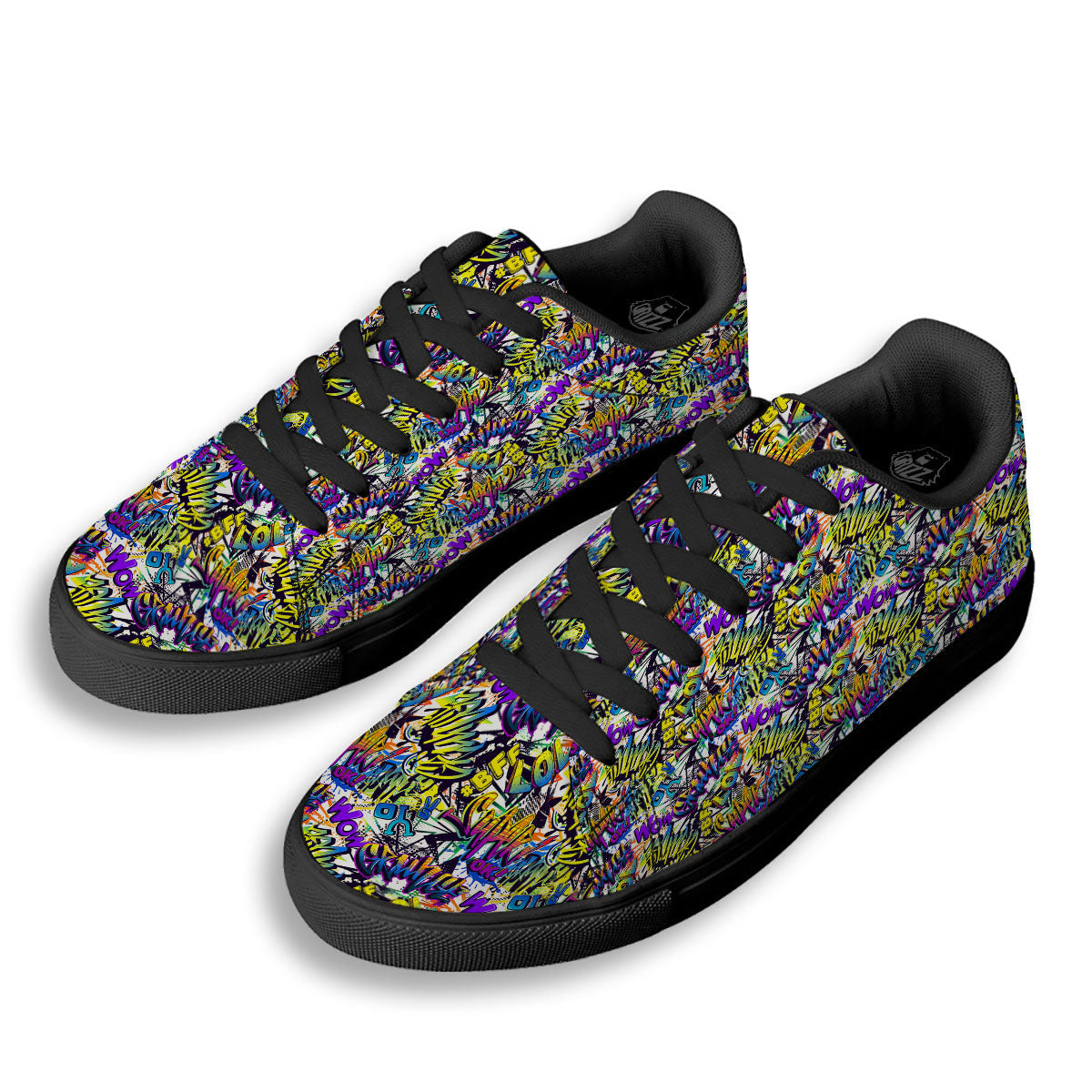 Graffiti Colorful Print Pattern Black Low Top Sneakers-grizzshop