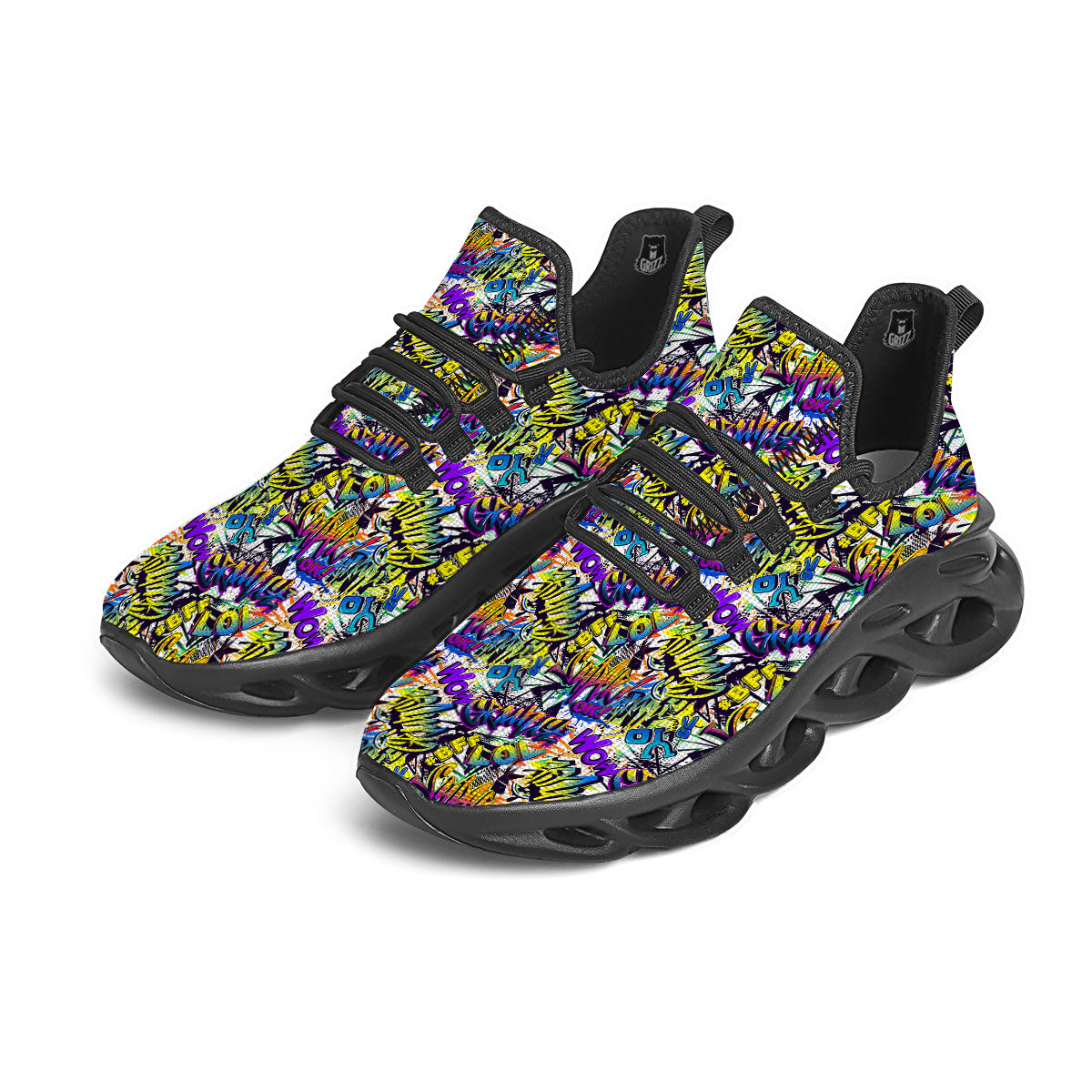 Graffiti Colorful Print Pattern Black Running Shoes-grizzshop