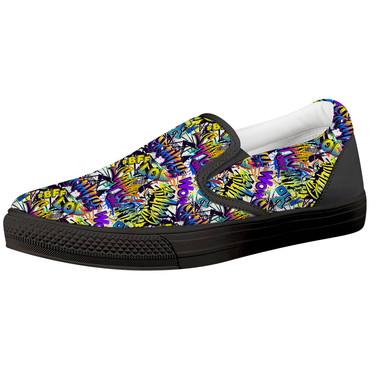 Graffiti Colorful Print Pattern Black Slip On Shoes-grizzshop