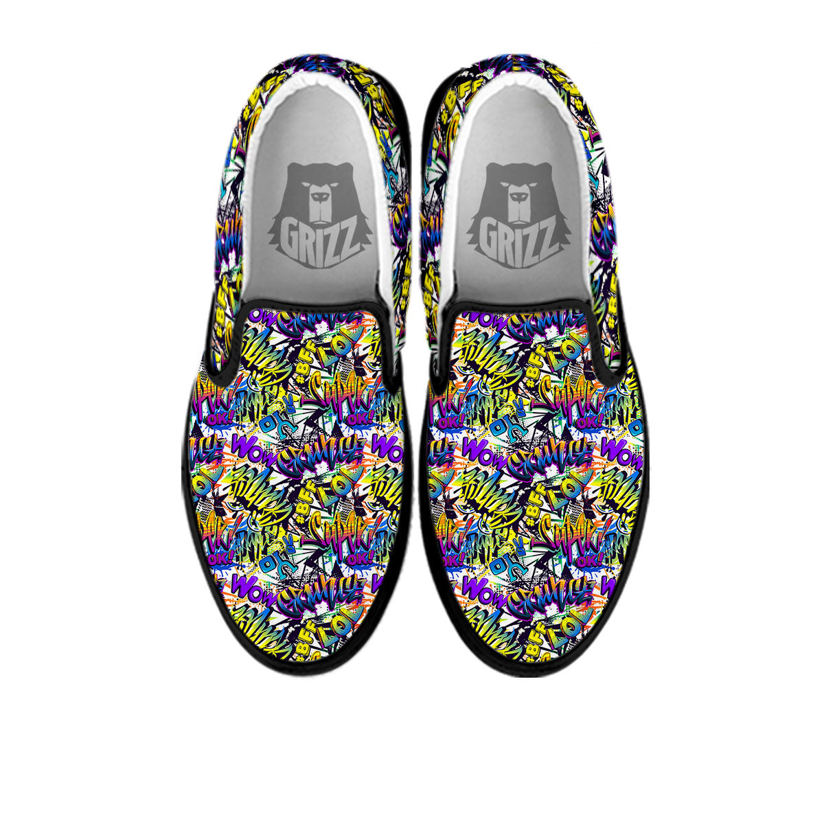 Graffiti Colorful Print Pattern Black Slip On Shoes-grizzshop