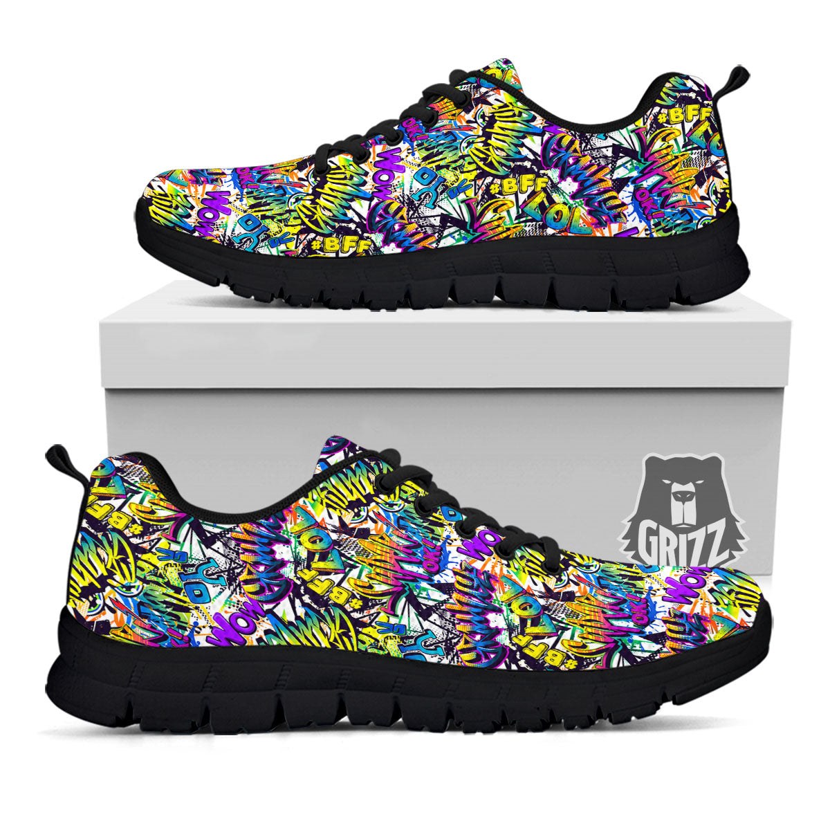Graffiti Colorful Print Pattern Black Sneaker-grizzshop