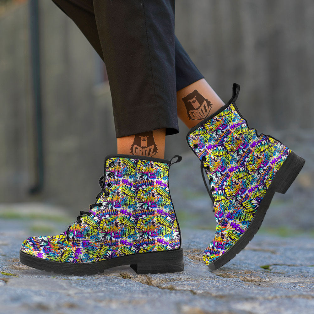 Graffiti Colorful Print Pattern Leather Boots-grizzshop