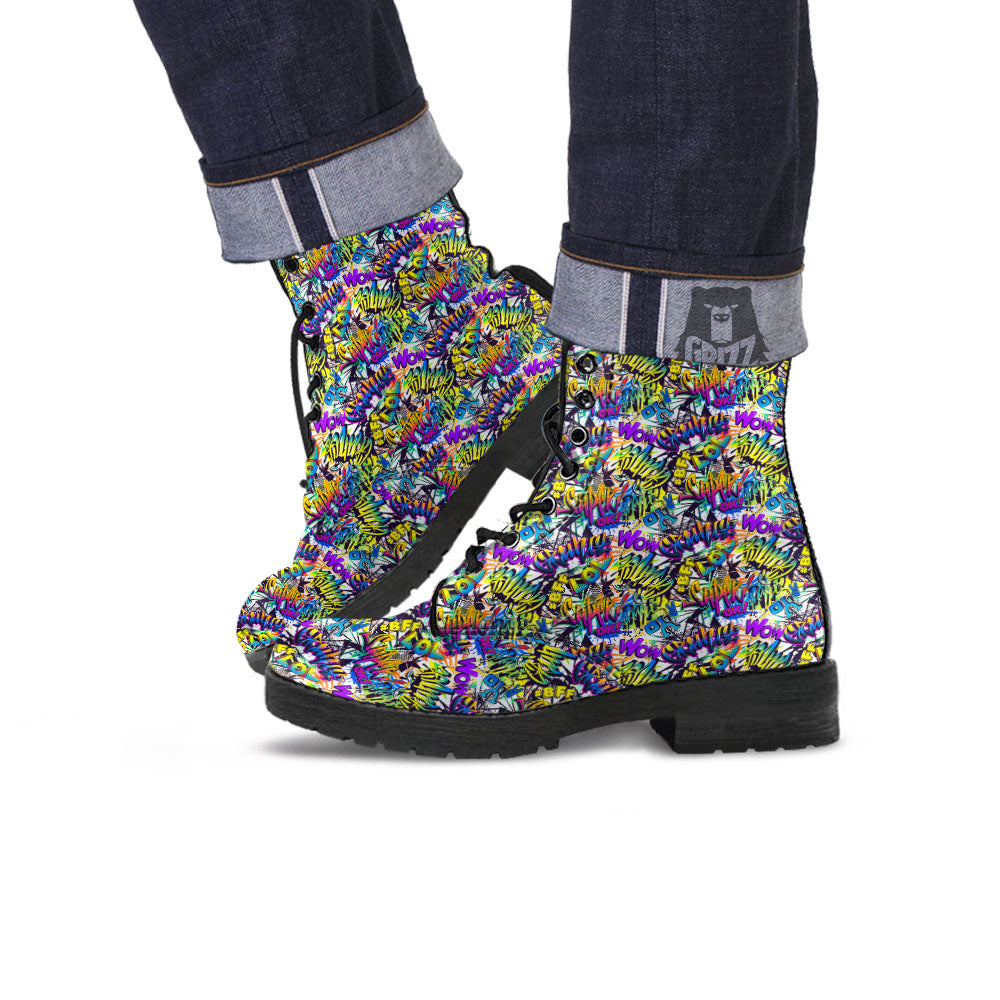 Graffiti Colorful Print Pattern Leather Boots-grizzshop