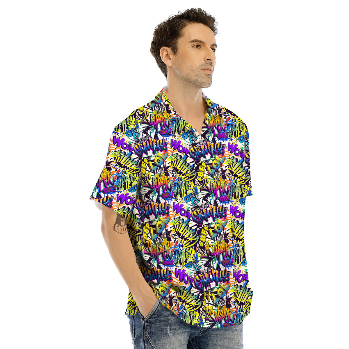 Graffiti Colorful Print Pattern Men's Hawaiian Shirt-grizzshop