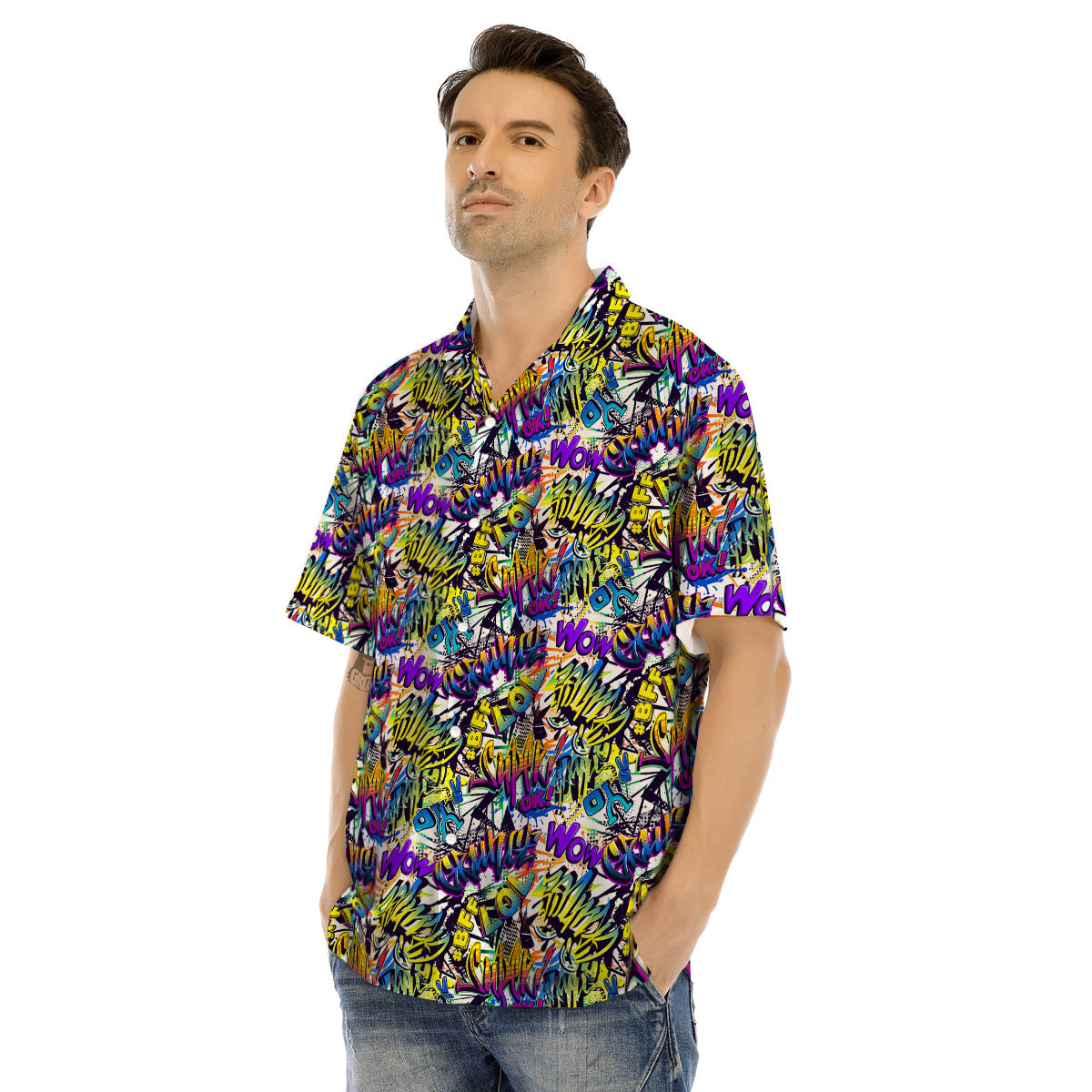 Graffiti Colorful Print Pattern Men's Hawaiian Shirt-grizzshop